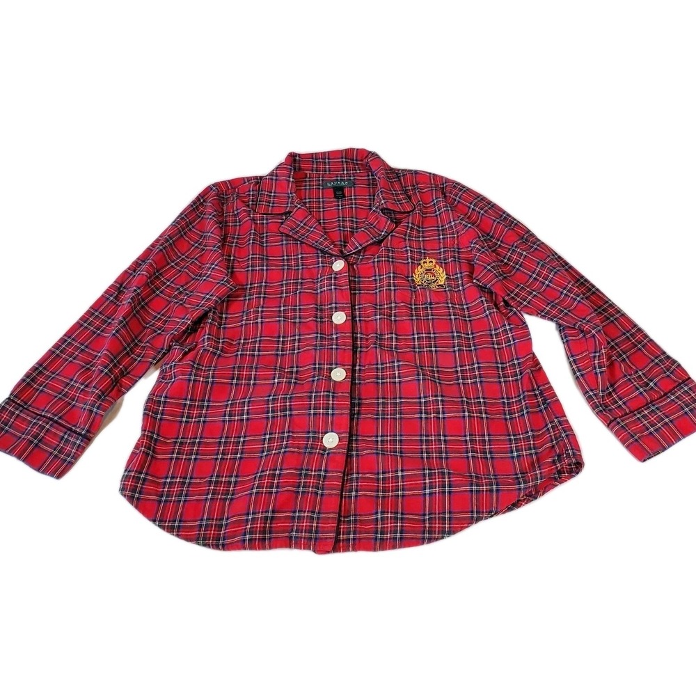 Lauren Ralph Lauren womens PJ Top XL Red Plaid Longsleeve Button Down Sz XL Flaw